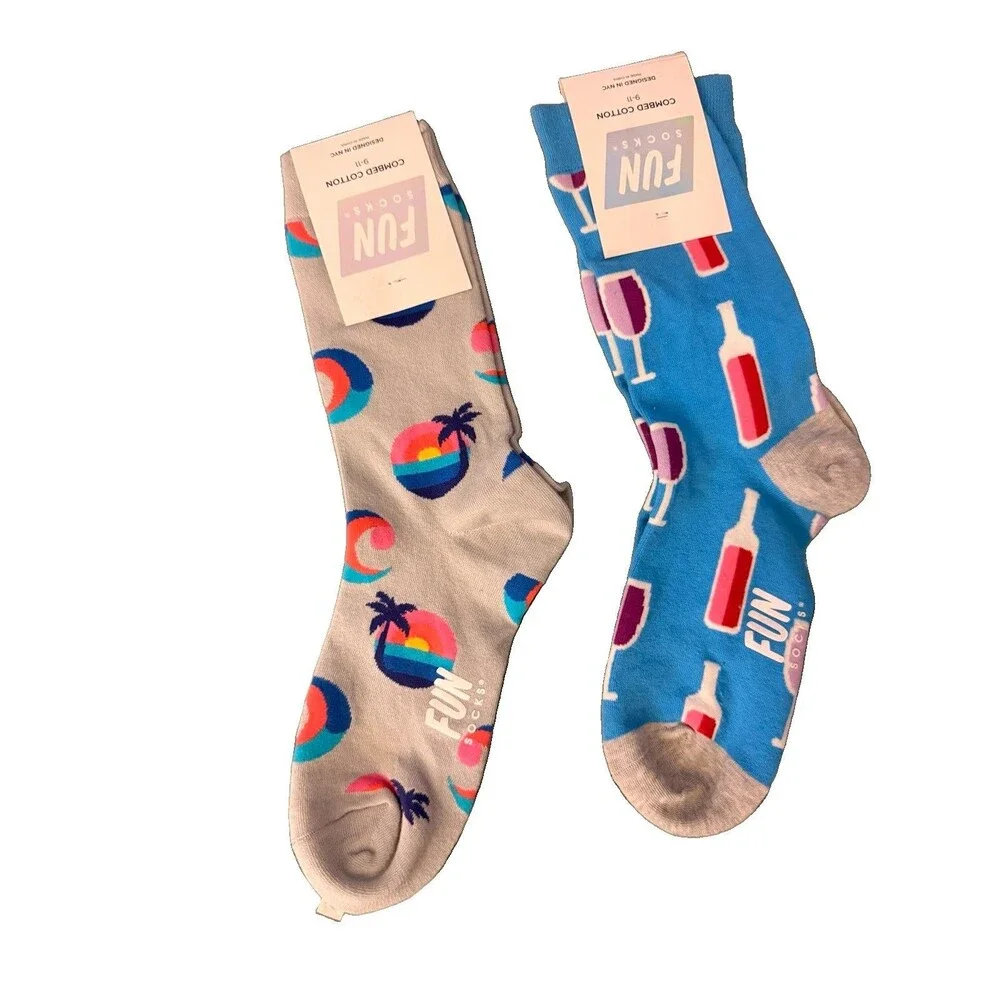 Women’s Fun Socks Crew 2-Pack Wine Tropical Novelty Size 9-11 New